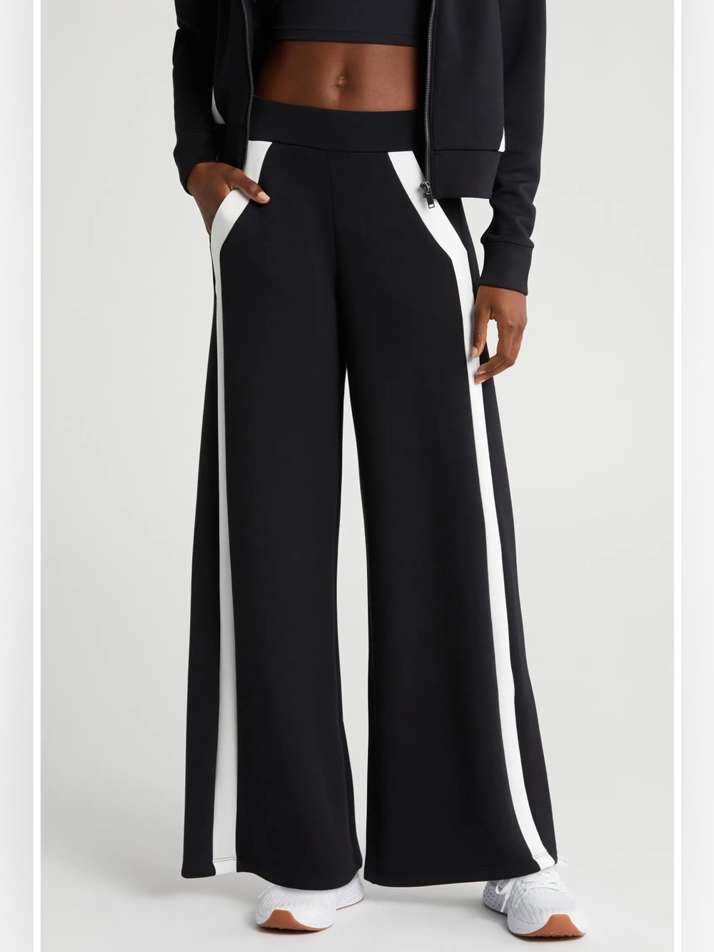 Spanx Air Essentials Striped Track Pants Size L Black White NEW